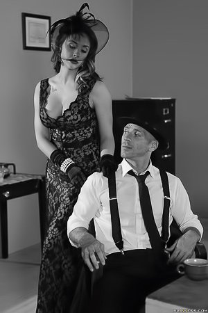 Busty and black widow looking femme fatale fucking a hung noir detective